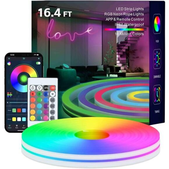 RGB Neon Rope Lights 16FT Waterproof LED Strip Music Sync App Control for Room - Picture 1 of 8